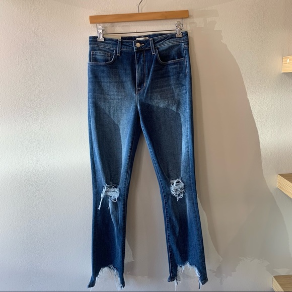 L'AGENCE Denim - La’gence High Line hi rise skinny medium wash distressed chewed hem women sz 28